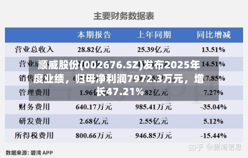 顺威股份(002676.SZ)发布2025年度业绩，归母净利润7972.3万元，增长47.21%