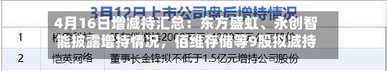 4月16日增减持汇总：东方盛虹、永创智能披露增持情况	，佰维存储等9股拟减持（表）-第2张图片