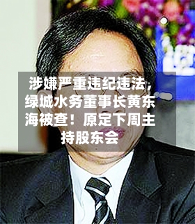 涉嫌严重违纪违法，绿城水务董事长黄东海被查！原定下周主持股东会-第1张图片